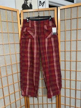 Free People Low Rise Red Plaid Cargo Pants